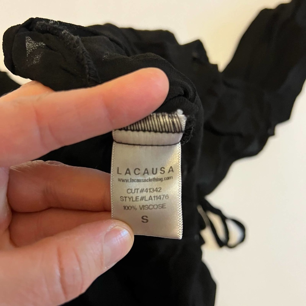 LACAUSA Black gauze wrap long sleeve top blouse S - Picture 8 of 9